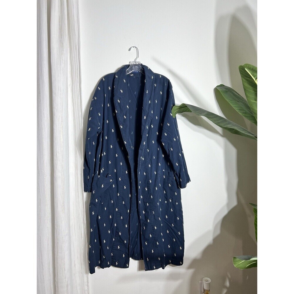 Polo Ralph Lauren Mens Lightweight Sleepwear Robe Size Small Blue White Pony